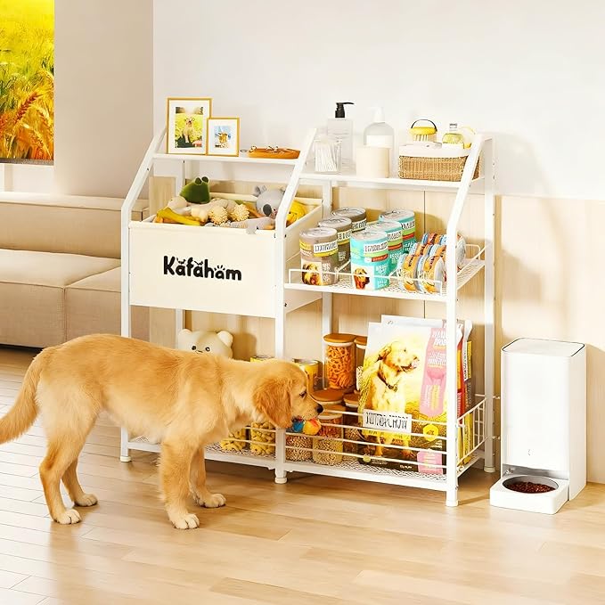 KAFAHOM Dog Toy Basket, Dog Toy Box for Living Room Area, Dogs Toy Bin with Storage Organizer, All-in-One Cat Stuff Box & Essential Holder with Can Dispenser, Great Gift for Pet Lovers
