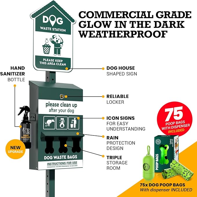 ALAGPRO® Dog Waste Station Outdoor Pet Waste Station with Hand Sanitizer Bottle, Commercial Dog Poop Station with Free 600 Roll Waste Bags & 50 Can Liners for Backyard, Park & HOA's