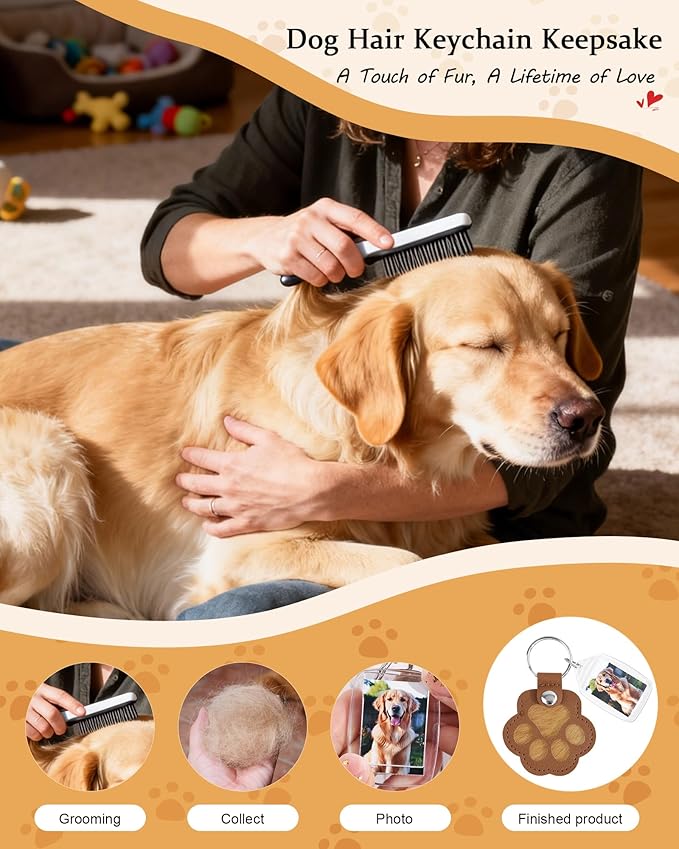 Seyaa Pet Memorial Gifts for Dog Owner Lovers, Dog Hair Storage Keychain with Photo Holder, Leather Paw Keychain Accessories