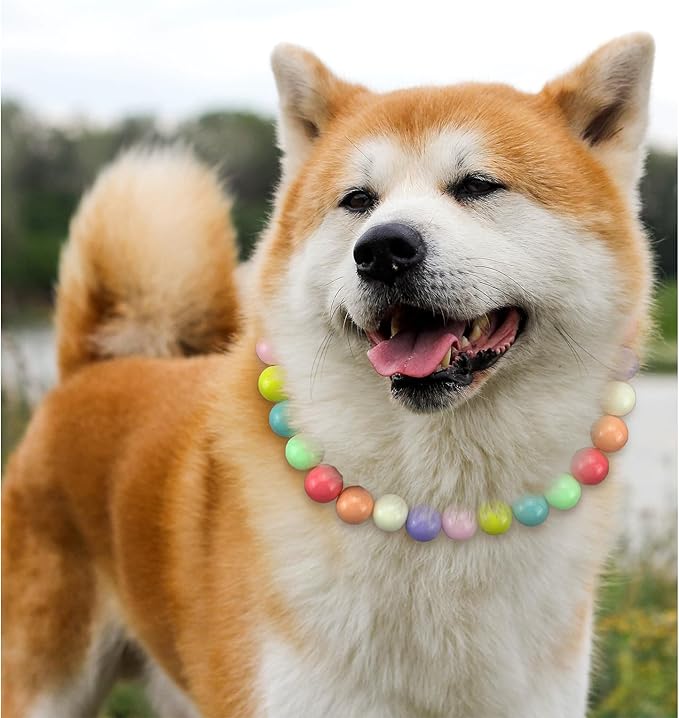 Hosiwei Dog and Cat Rainbow Beads Collar Necklace, Faux Pearls Necklace Pet Jewelry Colorful Candy Colors (Colorful, XL(16.5-22.2lb))