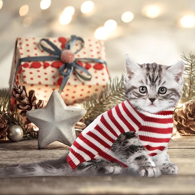 Dog Christmas Sweater Xmas Pet Clothes Cute Striped Santa Claus Costume Holiday Puppy Cat Jumpers Outfits New Year Gifts for Small Medium Large Dogs (XS, Red White Stripe Santa Claus)