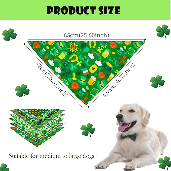 ULICO St. Patrick's Day Personalized Dog Bandana Embroidered Name Custom Neckwear Dog Scarf for Small Medium Large Dogs Cats Pets Birthday Gift