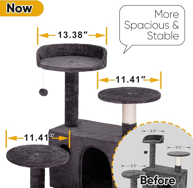 54-inch Cat Tree with Sisal-Covered Scratching Posts, Sturdy Standing Cat Tower for Indoor Kittens, Multi-Level Platforms, Perches, Condo and Hanging Ball for Cats to Play and Sleep