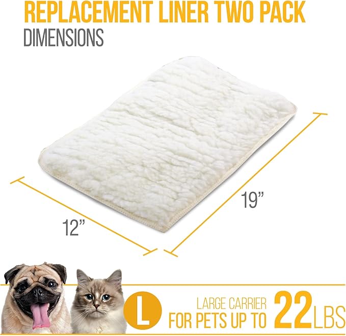 Sherpa Replacement Liners for Travel Pet Carriers - Soft Absorbent Cat & Dog Kennel Pad with Waterproof Backing, Machine Washable Crate Pads, 19x12.25in - 2 Pack, White, Large