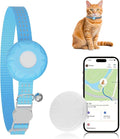 Cat Tracker, GPS Tracker Compatible with Apple Find My App(Only iOS), Waterproof Cat Tracker Collar with Bell and Safety Elastic Buckle, No Monthly Fee, Real-Time Location (Blue)