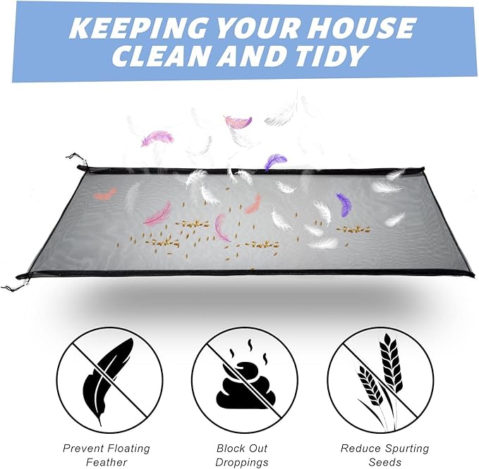Bird Cage Netting Seed Catcher Adjustable Bird Cage Skirt Seed Catcher Large Soft Breathable Mesh Catchers for Indoor Round Square Cages (Circumference 80 inch to 118 inch)