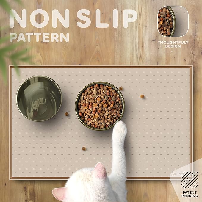 Dog Food Mat - Raised Edges Dogs Mat for Food and Water Prevent Spill, Waterproof Cat Food Mats Protect Floors, Easy Clean Dog Bowl Mats for Food and Water, Silicone Pet Food Tray