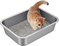 Stainless Steel Litter Box - Metal Small Cat Kitty Litter Box Pan, Indoor Low Entry Litterbox Tray, Odor-Free, Non-Stick, Easy Cleaning Pet Toilet Supplies for Kitten, Rabbit, Dog
