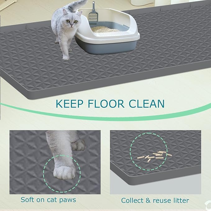 Cat Litter Mat for Litter Box, Silicone Large Cat Litter Trapping Mat - 51.2x25.6 in, Waterproof & Non-Slip, Durable & Easy Clean, Gray