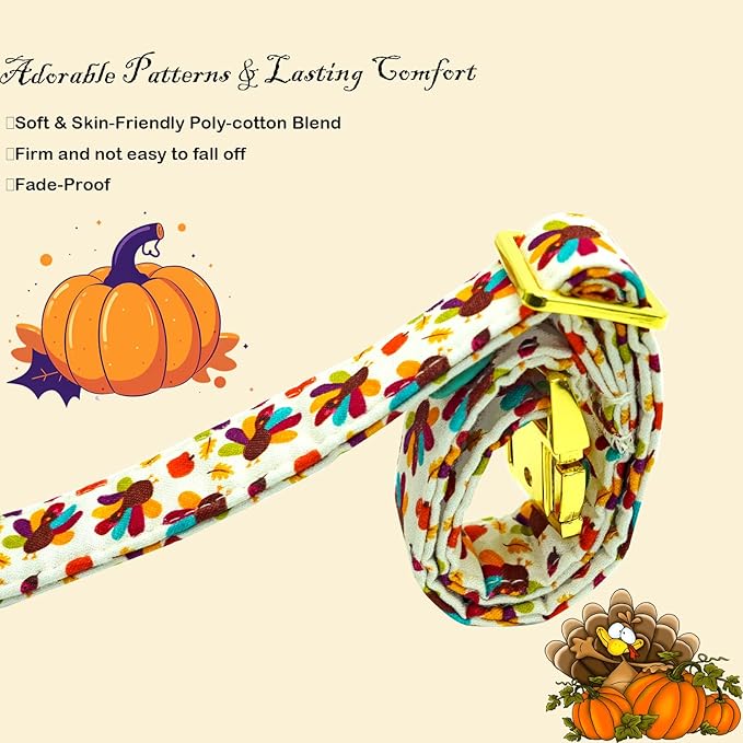 Thanksgiving Dog Collar, Turkey Dogs Collars Bow Tie Pet Collar Adjustable Pet Collars Premium Metal Buckle Autumn Leaf Necklace for Large Dogs