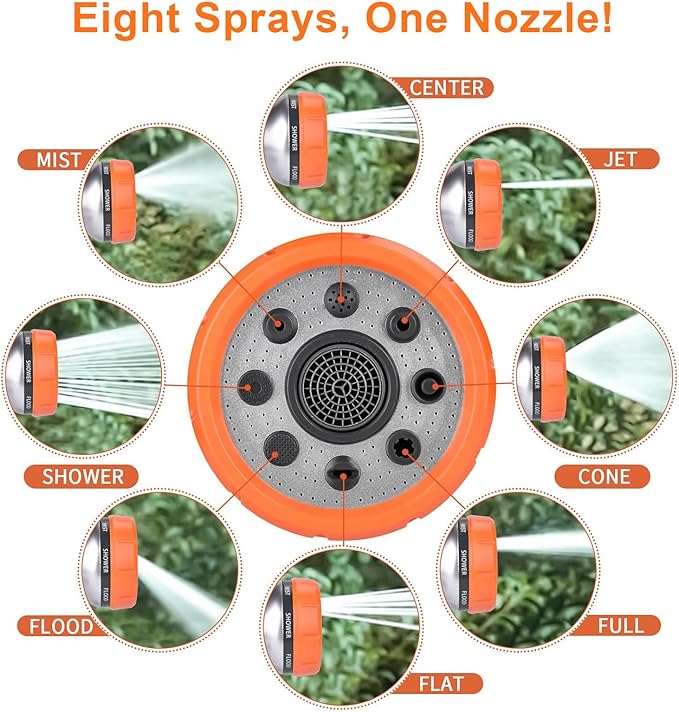 Garden Hose Nozzle, 8 Spray Patterns Dog Wash with Soap Dispenser, Pressure Hand Sprayer with Flow Control for Watering Plants & Lawns, with Pet bathing tools and car washing gloves