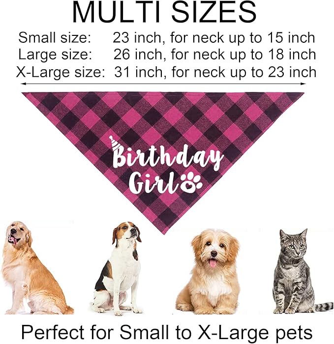 Dog Birthday Decorations, Multi Sizes Dog Birthday Bandana Girl Dog Birthday Hat Crown Bow Tie Birthday Numbers It’s My Bday Mother Puppers Sign Banner for Medium Large Dogs Pets (Pink, Large)