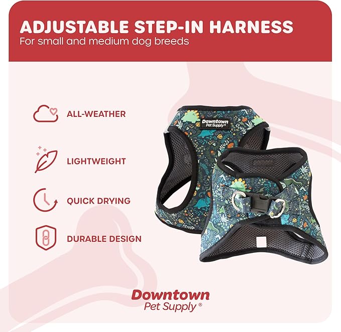 Downtown Pet Supply Step-in Dog Harness – No Pull, Adjustable Padded Mesh with Reflective Trim, Secure Buckle Strap – Comfortable & Breathable Small Dog Harness, Large, Dinosaur