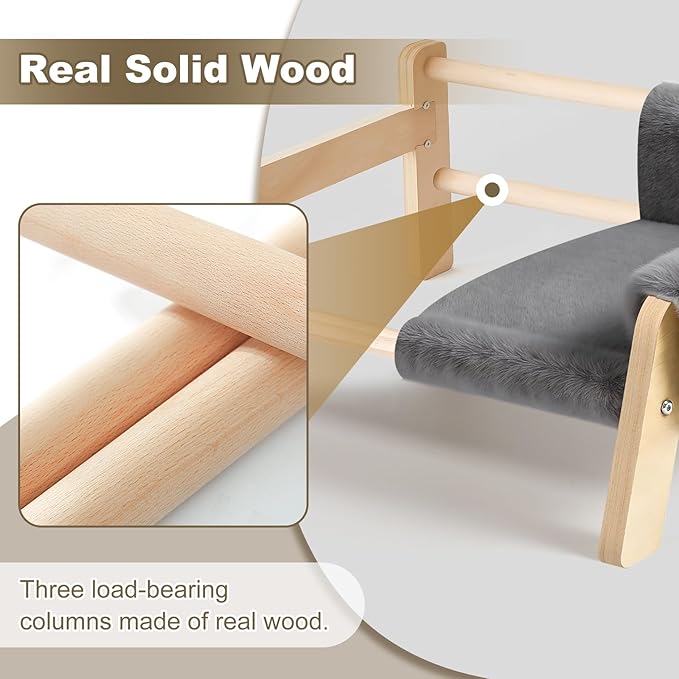 Elevated Cat Couch Bed for Indoor Cats - Wooden Pet Sofa with Removable Washable Thick Cover Raised Kitty Lounge Chair Suitable for Puppy or Small Animals(Cat Sofa Light Grey)