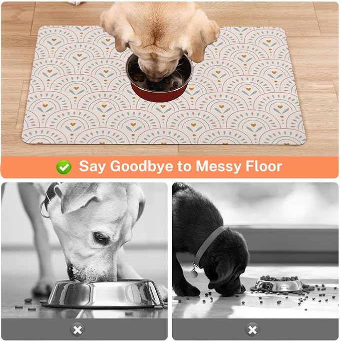 Absorbent Pet Dog Bowl Mat for Food and Water, Pet Cat Food Feeding Mat with Non Slip Rubber Backing, Dog Food Mats for Floors Waterproof, 16"x24"