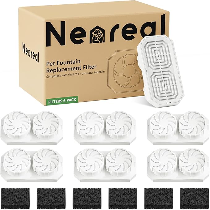 Official 6 Pack Wireless Cat Fountain Replacement Filters & Pre-Filter Sponges for 108oz/3.2 Coldless Stainless Steel Pet Water Fountain