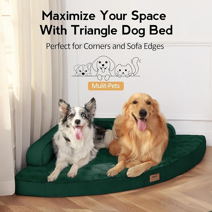 Large Orthopedic Dog Bed with Sides Big Dog Beds with Removable Washable Cover Non-Slip Waterproof Pet Bed for Medium Large Dogs - Dark Green L