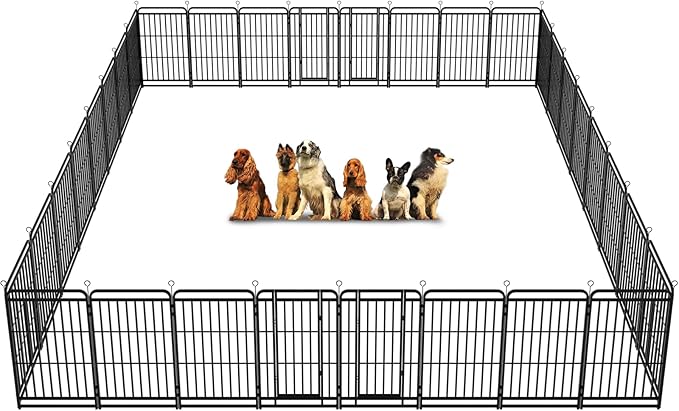Heavy Duty Dog Playpen: 32 Steel Panels 47" Height, Square Steel Pipe with Reinforced Crossbars, 71FT 406 Sq.ft Portable Fence for Yard RV Camping, Snowy Black