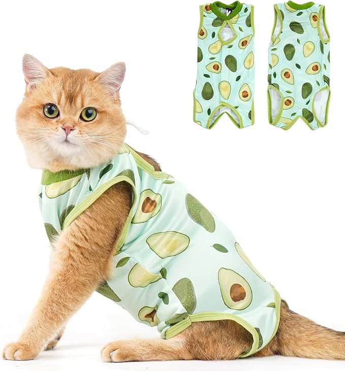 Avont Cat Recovery Suit - Kitten Onesie for Cats After Surgery, Cone of Shame Alternative Surgical Spay Suit for Female Cat, Post-Surgery or Skin Diseases Protection -Avocado(L)