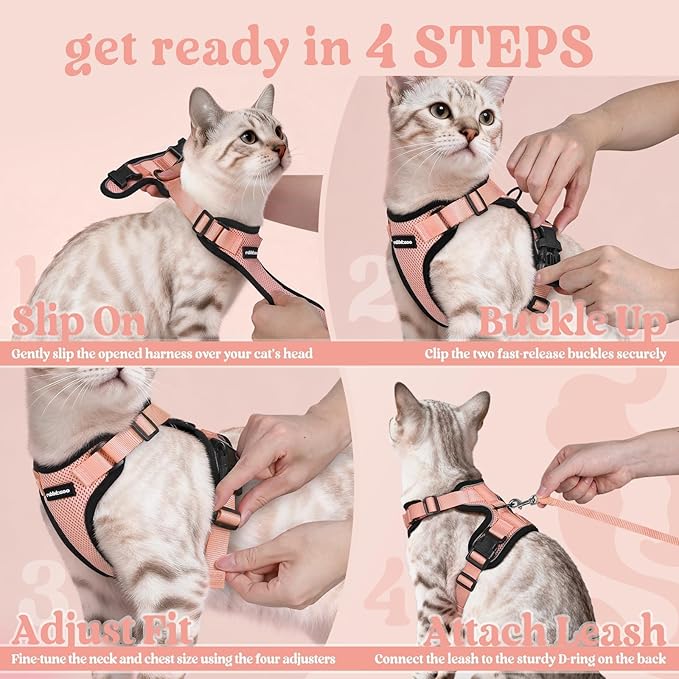 rabbitgoo Cat Harness and Leash for Walking, Escape Proof Soft Adjustable Vest Harnesses for Cats, Easy Control Breathable Reflective Strips Jacket, Light Salmon Pink, XS