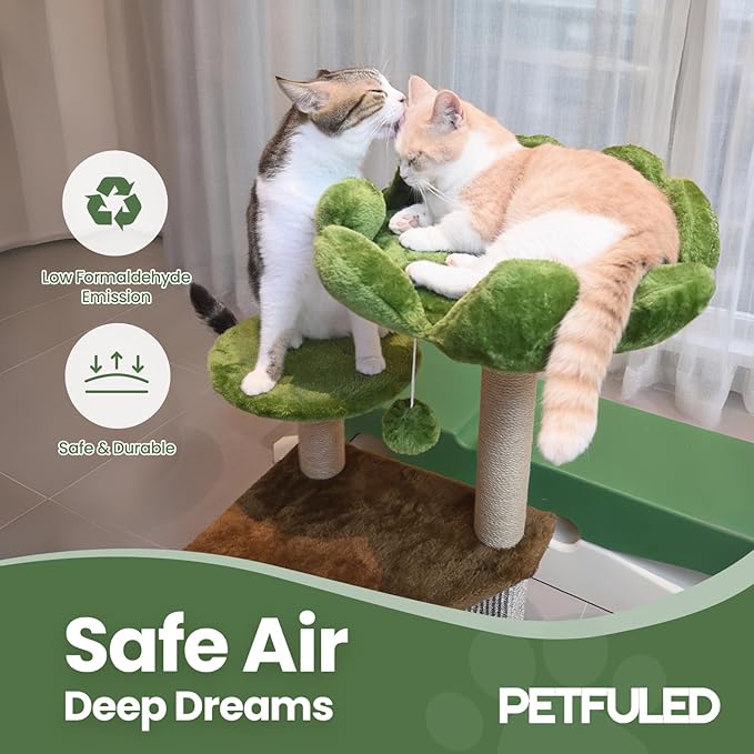 Cat Tree, 37.4-Inch Cat Tower with Plush Cozy Perch for Indoor Cats, Sturdy Tower with Fully Sisal-Wrapped Columns and Plush Toy Ball for Kitty Play, Green