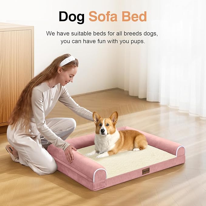 Medium Large Dog Bed Orthopedic Washable: Beds Bolster Medium Large Sized Dog Bed Egg Crate Foam Couch Sofa Waterproof with Removable Cover - Pink
