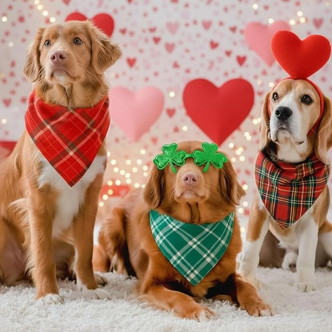 Abbylike 50 Pcs St. Patrick's Day Dog Bandanas Bulk Green Plaid Bandanas for Dogs Triangle Kerchief Bib Scarf for Pet Irish Holiday Costume Photo Props Accessories (25.6 x 17.7 x 17.7)