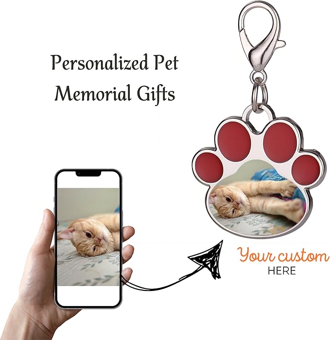 Custom Pet Photo Keychain Personalized Photo Pawprint Dog Tag Keychain Engraved Keyring Animal Pet Lover