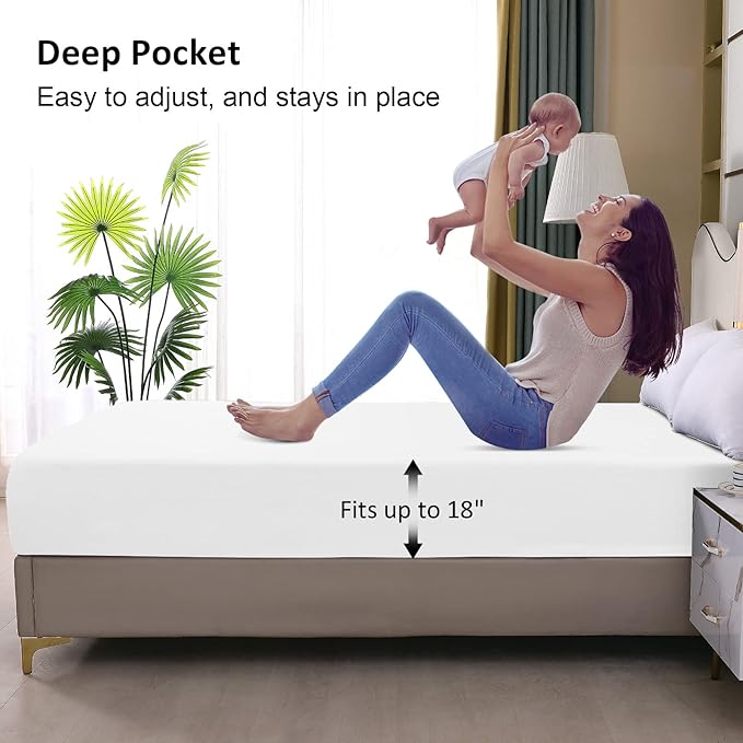 California King Mattress Protector Waterproof, Fitted Sheet Style Breathable Mattress Cover with Deep Pocket Fits Up to 18'', Machine Washable Noiseless Bed Cover for Kids Pets (White, 72'' X 84'')