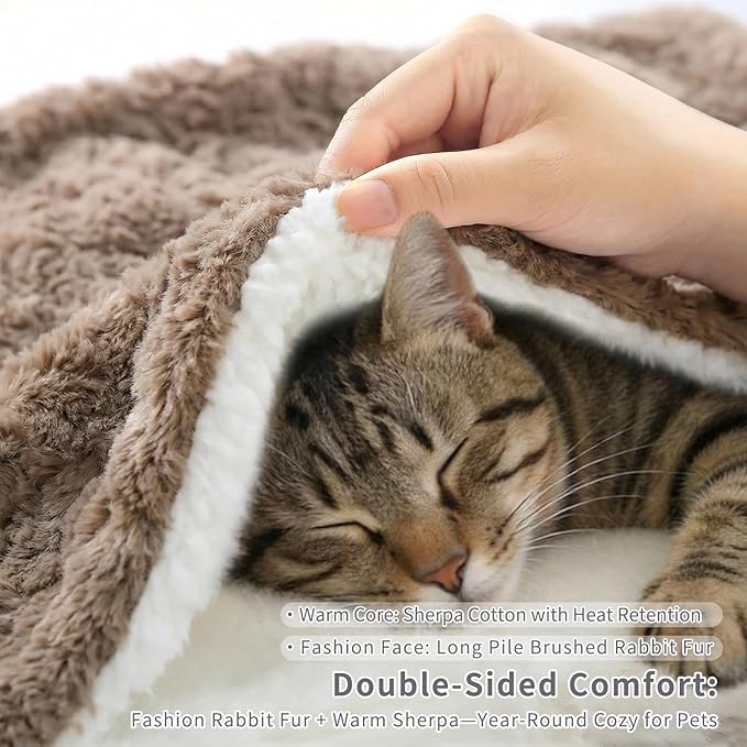Cat Blanket for Indoor Cats Ultra-Soft Plush Small Blanket Machine Washable Cozy Calming for Kittens Cats Bed Couch Car 21"x18" Coffee