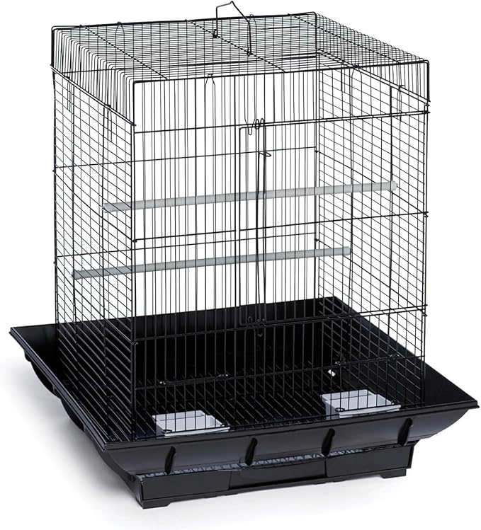 Metal Bird Cage 24 Inch High, Parrot Cage with Pull-Out Tray and 2 Perches, Bird Carrier for Parakeet, Cockatiels, Budgies and Small Medium Sized Birds Black