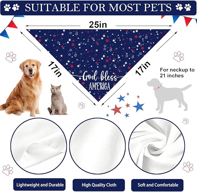 4th of July Dog Bandanas, Patriotic Party Pet Decorations 2 Pack, Adjustable Independence Day Holiday Bandana American Flag Triangle Bibs Cat Scarf Set