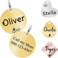 Ultra Joys Cat ID Tag Personalized Pet Tags, Durable Stainless Steel Small Pet Mini Dog Cat Tag Lightweight -Round Tag in Gold