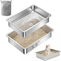 Teheao Stainless Steel Sifting Cat Litter Box for Clumping Litter, XL Extra Large Metal Sifter Tray Pan with Cat Litter Bag, Low Dust, Odor Control, Easy Cleaning (19.7"*13.8"*5.9")