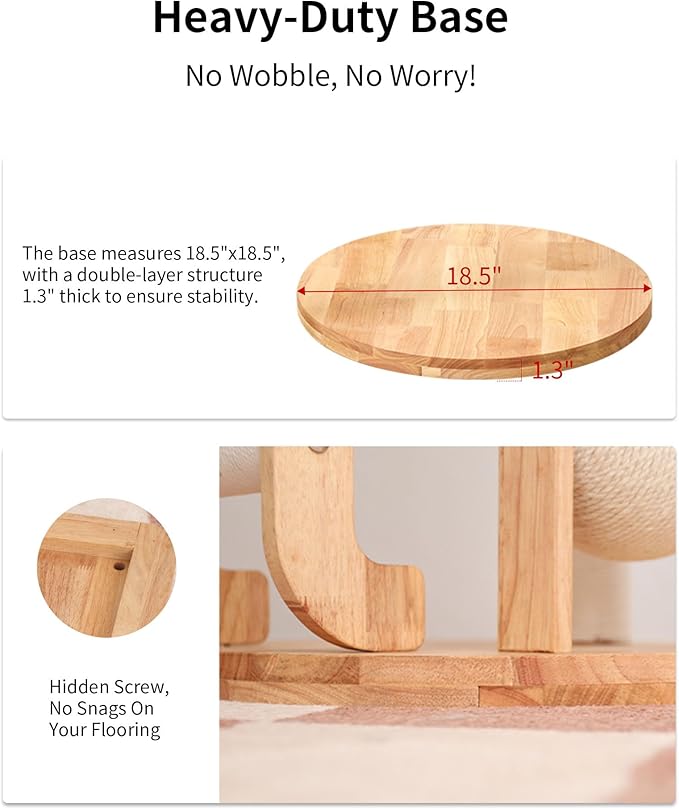 Wood Cat Tree for Large Cats, Modern Cat Tree Tower with Wide Shelves Cotton Scratching Posts, Super Sturdy Base, Cozy Perches, and Interactive Toys for Indoor Kittens