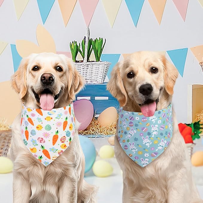 Easter Dog Bandana XLarge 2PCS, Colorful Scarf for Boy and Girl, Durable Triangle Reversible Bibs Handkerchief for Puppy Pet