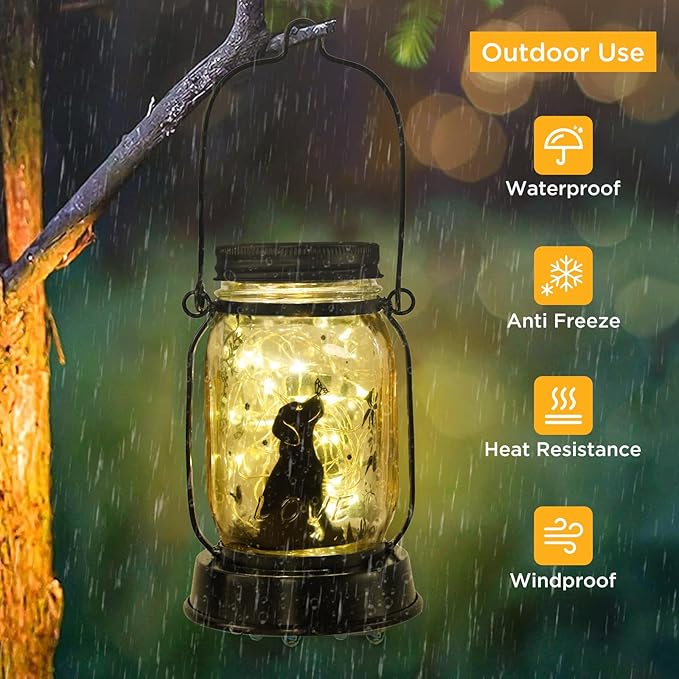 kyoryuger Dog Lover Gifts for Women/Mom/Grandma//Sister, Dog Butterfly Solar Lights Outdoor Hanging Dog Lanterns Fairy Lights, Puppy Decor for Yard Lawn Garden Patio