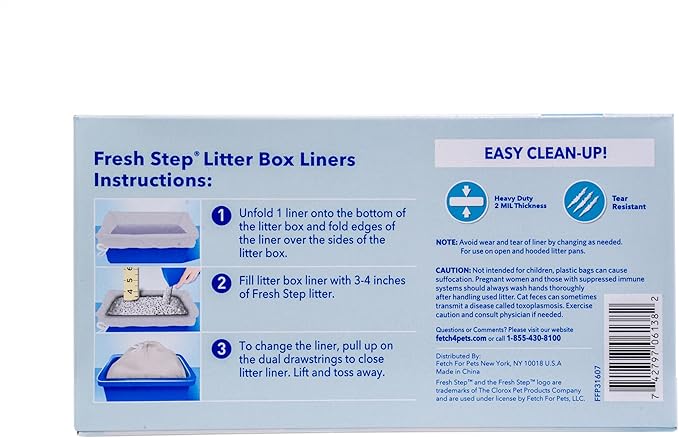 Fresh Step Jumbo Drawstring Cat Litter Box Liners, Unscented Heavy Duty Kitty Litter Bags for X-Large Oval or Rectangle Pans, Helps Contain Mess, Easy Lift Out Cleanup, 36 x 19 in, 15 Count - 12 Pack