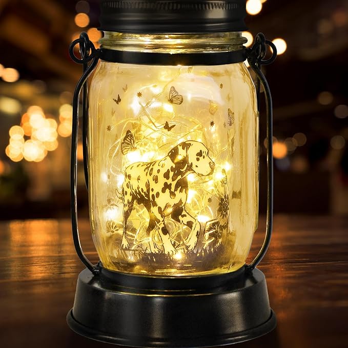 Dalmatian Gifts for Women/Men Dalmatian Solar Lanterns Mom Birthday Spotted Dog Lovers Lantern Pet Loss Firehouse Dog Memorial Lights Solar Garden Decoration for Yard, Patio,Backyard,Porch Torches