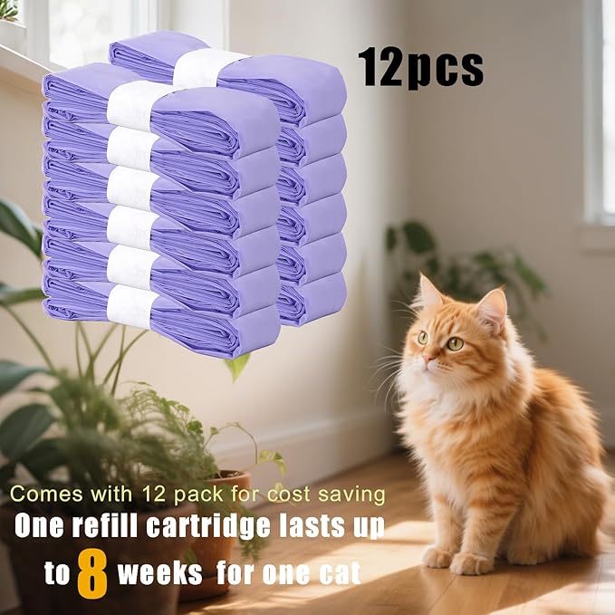 Cat Litter Refill Bags Replacement -12 Pack for Litter Genie Standard,Plus,Style,XL+ Pails, 7-Layer Odor Barrier to Lock in Smell, Durable & Leak-Proof, Easy-Load Refills