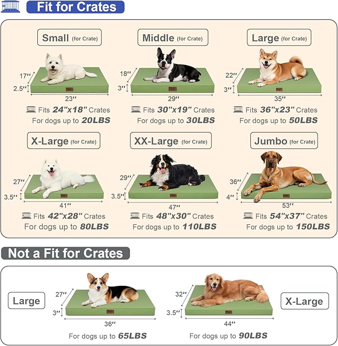 Outdoor Dog Bed for Small Dogs, Waterproof Dog Crate Bed for Medium Dogs Cats, Orthopedic Egg Crate Foam Pet Bed with Washable Removable Oxford Cover, Light Green