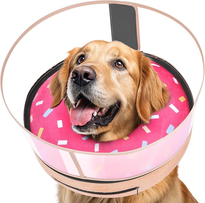 Inflatable Dog Cone with Anti-Licking Clear Shield, Protective Dog Donut Collar After Surgery, Adjustable Soft Recovery Cone for Pets, Alternative Collar with Buckle Strap (Pink, XL)