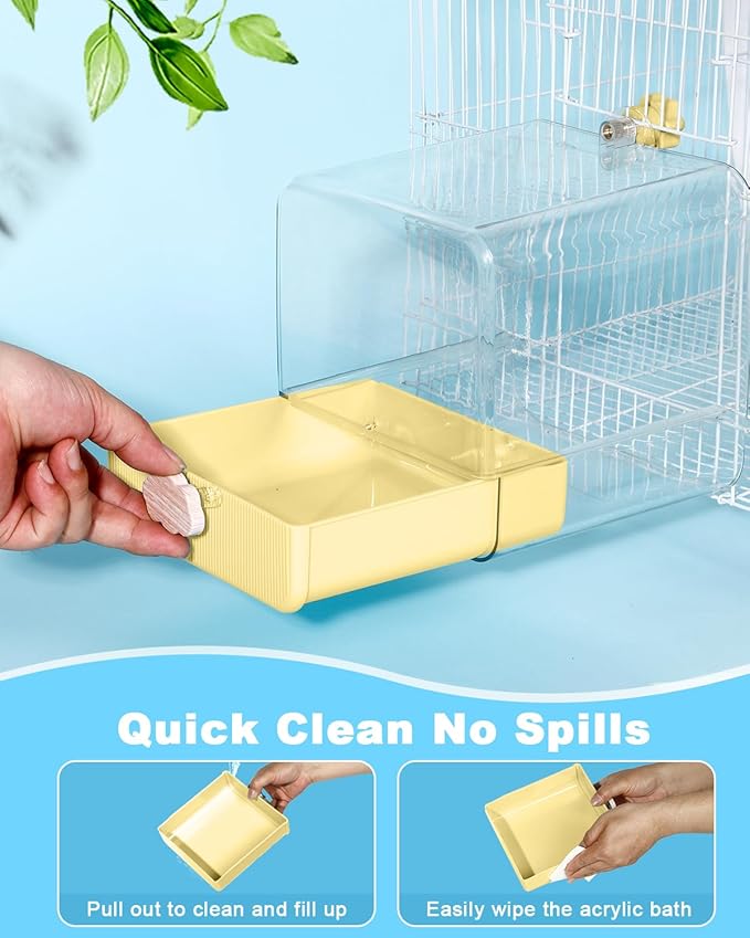 Hanging Bird Bath for Cage, 3 in 1 Multifunction Bird Bath/Bowl/House, Bird Cage Accessories Suitable for Small to Medium Birds Parakeet, African Grey, Conure, Cockatiel(6.8X6.8X6.8 inch Yellow)