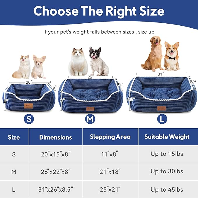 Cat Dog Bed for Pets, Rectangle Pet Bed Gift for Puppy and Kitten, Machine Washable Calming Fluffy Pet Couch Sofa for Indoor Outdoor, Portable Soft Cat Bed with Non-Slip Bottom (Small, Blue)