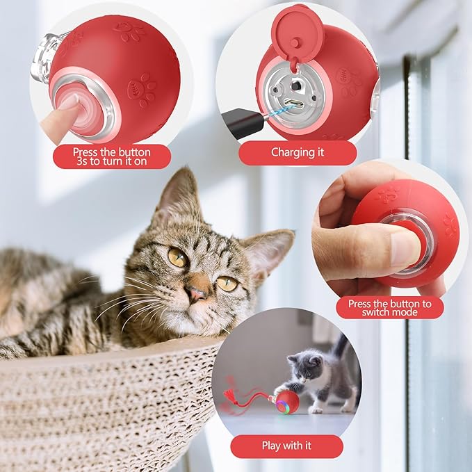 FUNNYDUCK Speed 2.0 Tail Interactive Cat Toys for Indoor Cats – Smart Motion-Activated Rolling Ball with Tail, Chirping Sounds, and USB Rechargeable Design for Enrichment & Exercise