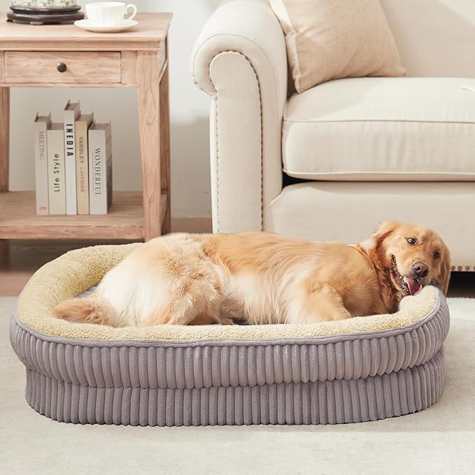 Orthopedic Dog Bed for Medium Dogs Breeds, High Density Egg Crate Foam Dog Sofa Beds,Oval Kennel Bed, Pet Couch Bed with Four Sided Bolster, Removable Washable Cover& Non-Slip Bottom