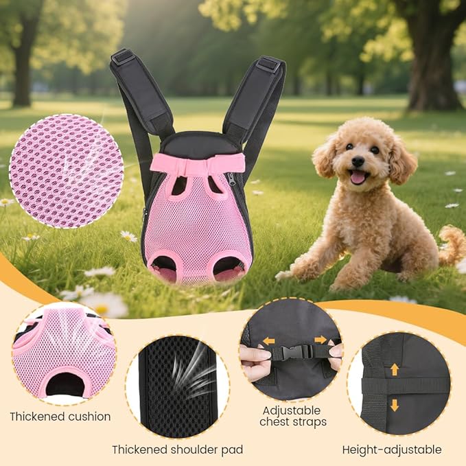Inspack Dog Backpack Carrier/Cat Carrier, Adjustable Pet Front Carriers Travel Bag for Puppy Medium Dogs, Legs Out, Soft Ventilated Doggie Chest Carry Backpacks for Hiking/Camping, 10-16 lbs, Pink