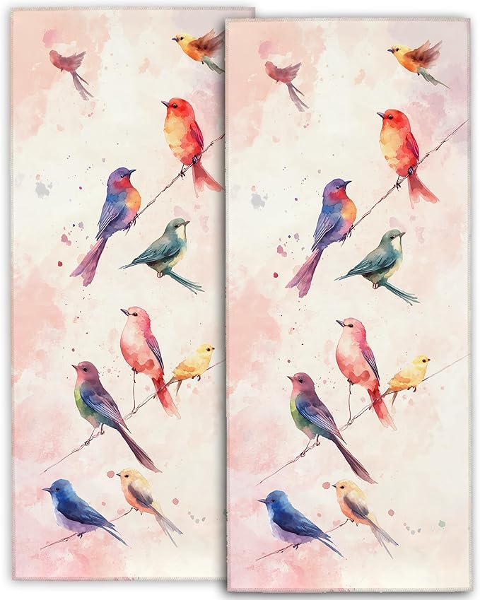 Colorful Bird Hand Towels - 2 Pack, 14.5" X 28",Soft Microfiber Polyester Towel Set with Watercolor Birds Pattern,for Fun Bathroom Kitchen Spa Hotel Decor Gifts Nature-Inspired Look