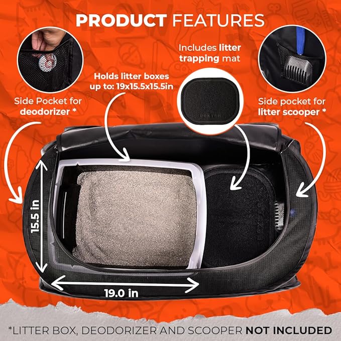 Cat Litter Box Enclosure, Dog Proof, Discreet and Hidden Litter Box, Kitty Litter Trap Design with Easy-Clean Feature, Scoop and Deodorizer Storage Pockets, Lightweight and Waterproof