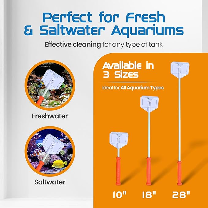 FLIPPER Platinum Hand Algae Scraper – Aquarium Glass and Acrylic Cleaner with Precision Scraper Design, Fish Tank Cleaning Tool for Freshwater & Saltwater Aquariums (28” Rigid Shaft)